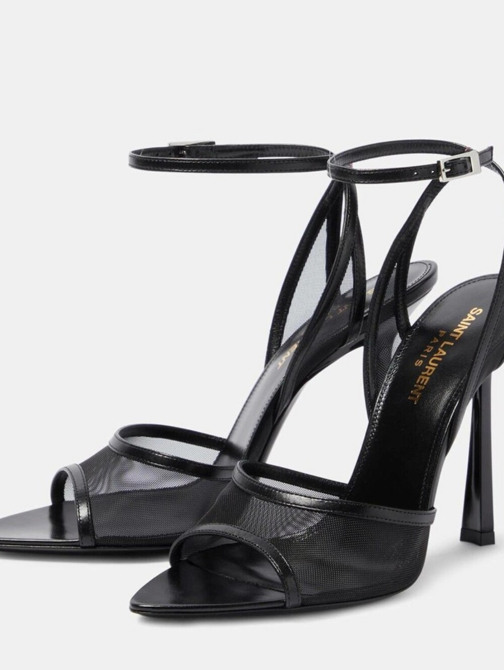 Saint Laurent Missy Leather Trimmed Mesh Sandal